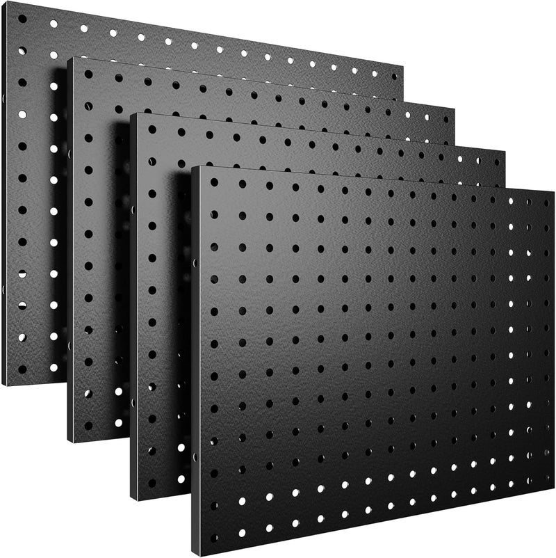 Spampur Peg Board, 4 Pack Metal Pegboard Panels Black Pegboards Wall Organizer, Tools Pegboard Storage System for Workbench, Garage Tool Storage, Office Organization, Wall Home, Craft Room - Image 1